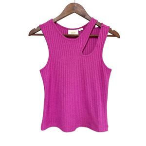 NWT Maeve Anthropologie Ribbed Cutout Tank Top Size Large Fuscia Pink